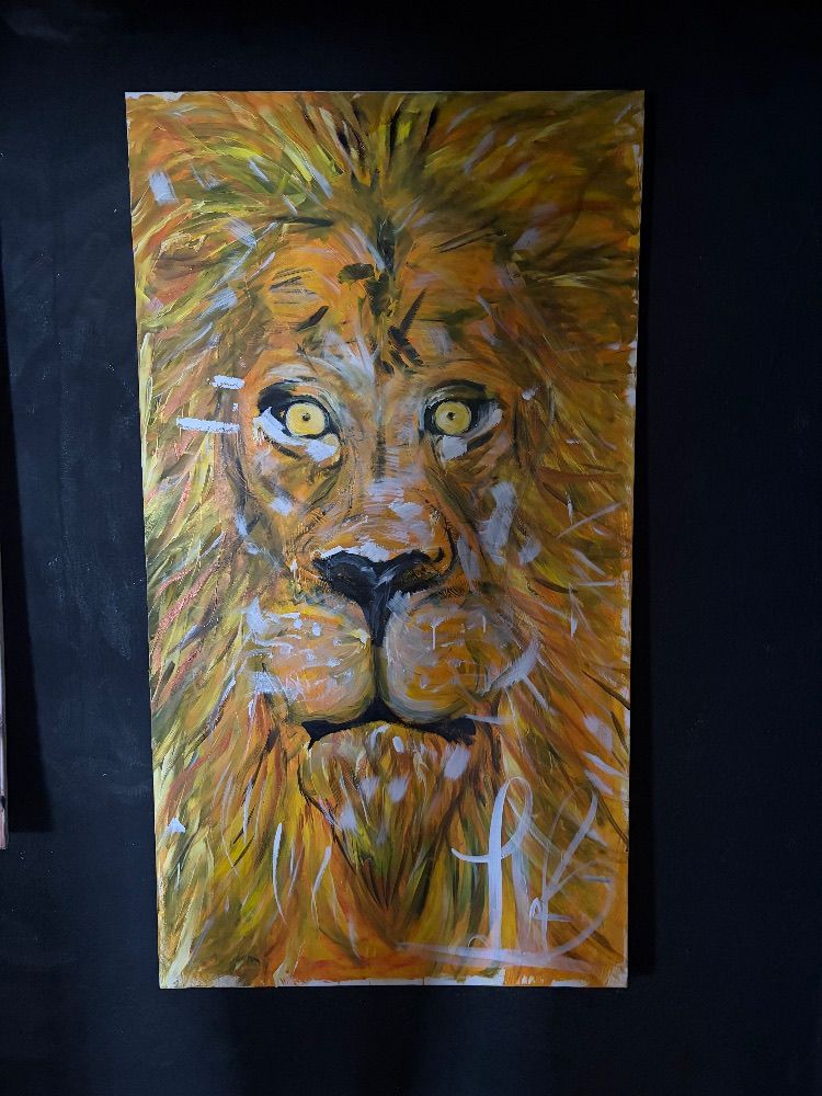 Pintura leão assustado