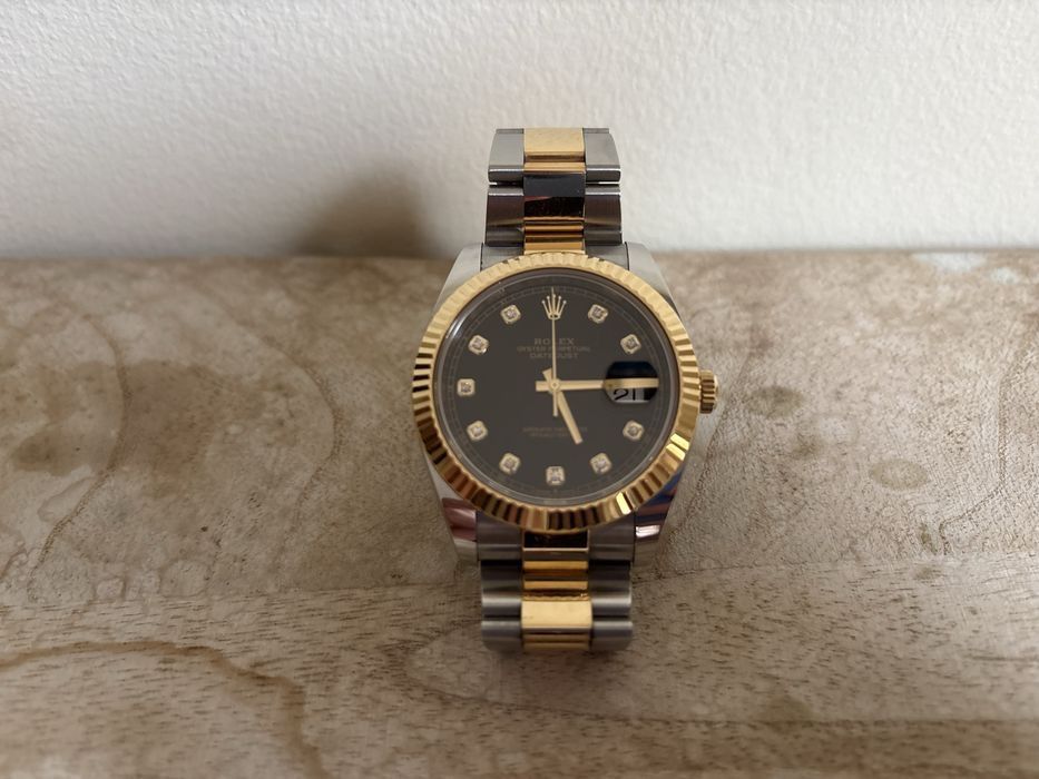 Rolex Datejust 41 aço ouro amarelo cravejado